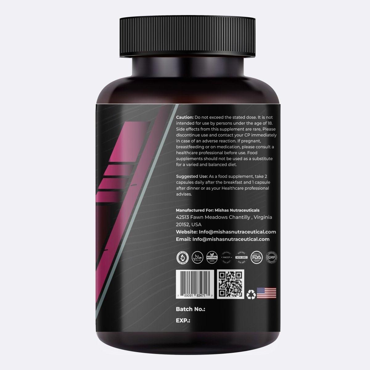 Mishas Nutraceuticals L-Tyrosine, Maca Root & Ashwagandha Supplement – Enhances Cognitive Function, Focus & Stress Response – 60 Vegan Capsules - Mishas Nutraceuticals