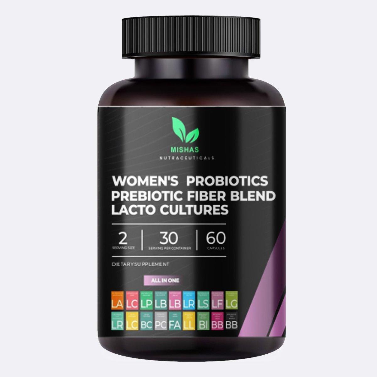 Mishas Nutraceuticals Women's Probiotics & Prebiotics – Gut Support – 60 Capsules - Mishas Nutraceuticals